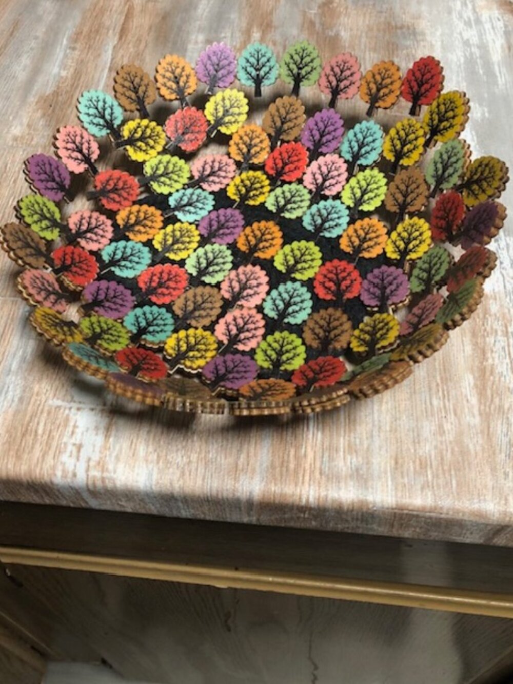 Colorful Handcrafted Wooden Button Autumn Leaf Catch-all Decorative Bowl